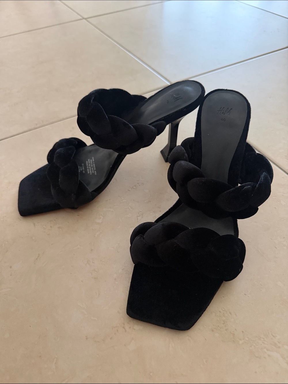 H&M Black Braided Strap Stiletto Mules